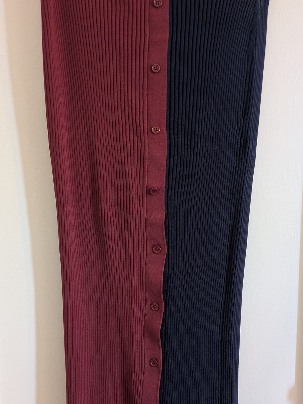 STAUD Color Blocked Button-Front Midi Skirt in Burgundy and Navy